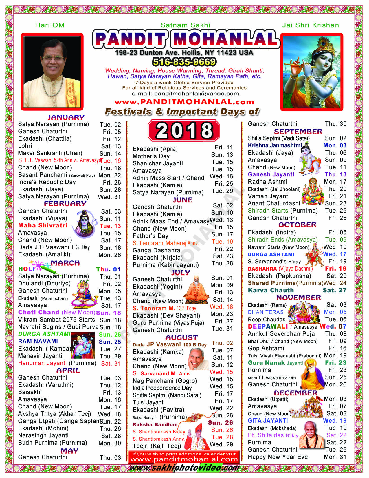 Hindu Festival Chart